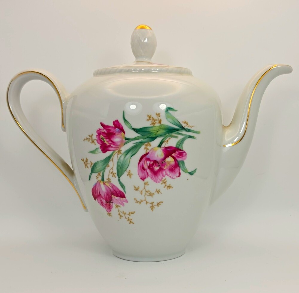 Vintage Winterling Bavaria Germany Porcelain Teapot Tulip Floral Gold Trim